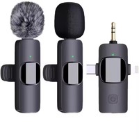 Microphone Lavalier Sans Fil K15 pour iPhone, Android et Appareil Photo, Mini Microphone 3-en-1 2.4G à Latence Ultra-Faible pour Enregistrement Vidéo/Vlog