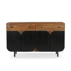 Aparador de madera con 2 cajones y 4 puertas, con patas metálicas, en color nogal marrón con acabado negro, material de madera de mango/tubería metálica. - Product Image 1