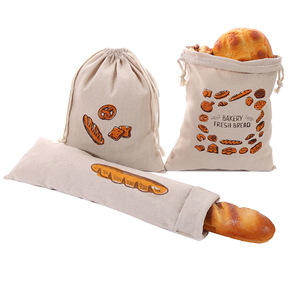 Sac à pain en coton et lin avec cordon de serrage, 31x38cm, réutilisable, pour le stockage du pain frais, des toasts et des fournitures de boulangerie - Product Image 4