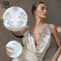 Appliques florales 3D en fil métallique faites à la main pour robe de soirée, appliques de mariée perlées, corsage en cristal coloré, patchs d'appliques en strass cousus à la main