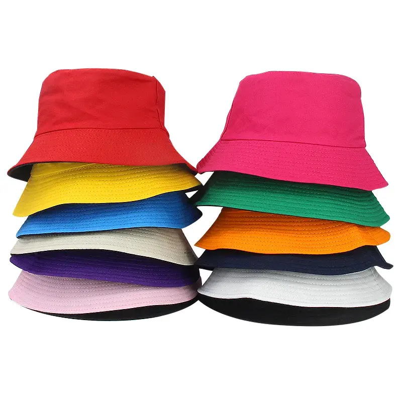 Cotton Women Double Side Pure Solid Reversible Fisherman Bucket Hat Visor Basin Cap