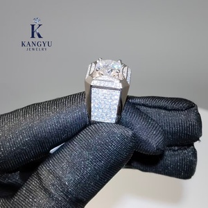 Moissanite 보석 925 스털링 실버 힙합 스타일 Moissanite 반지-아이스 아웃 큰 1ctt/3ctt 남성용 문 스톤 - Product Image 4