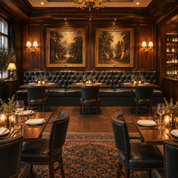 Banquette rembourrée avec clous décoratifs pour restaurant, table et chaises en bois massif, café, hôtel, salon, personnalisable, OEM, usine chinoise