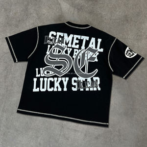 T-shirts graphiques imprimés streetwear lourds, chemise ample à col rond de designer, t-shirt en coton surdimensionné de haute qualité avec strass - Product Image 2