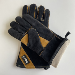 Gants de camping en cuir de vache véritable résistants à la chaleur pour la cuisson au feu de camp, le barbecue et la grillade en extérieur avec paume renforcée - Product Image 4