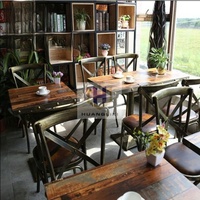 Ensemble table et chaises de restaurant en bois pour café, fournisseurs de restauration rapide industrielle rétro