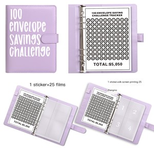 Đá Cẩm Thạch Phong Cách 100 Phong Bì tiết kiệm thách thức chất kết dính A5 Kích thước PU da xoắn ốc Loose-Leaf Ba trackers cho tiền tiết kiệm kế hoạch - Product Image 3