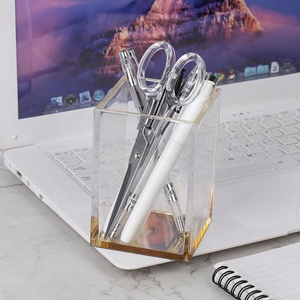 HUISEN Bureau <span class=keywords><strong>design</strong></span> moderne en plexiglas avec fond doré Porte-<span class=keywords><strong>crayon</strong></span> en acrylique - Product Image 6