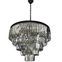 Lustre LED en cristal moderne de luxe à 4 niveaux, lampe suspendue contemporaine, chrome/noir, éclairage élégant pour salon et salle à manger