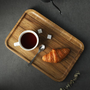 Plateau à thé rectangulaire en bois de zèbre japonais plats et assiettes pour servir des tasses à thé et des fruits décor de fête - Product Image 3