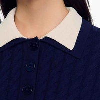 Pull-over en tricot jacquard épais 100 % coton pour femme, motif torsadé en relief, avec rayures contrastées, style preppy, idéal pour club de tennis - Vente en gros personnalisée