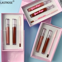 Kit de Lèvres Tube Transparent Vegan 3 en 1 Étanche Brillant Mat Brillant Hydratant Brillant Crémeux Brun Longue Durée Ensemble de Crayon à Lèvres