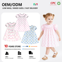 Robe à volants imprimée nœud rose pour bébés filles, vente en gros, fabricant OEM ODM, robes en coton tissé smockées pour enfants filles