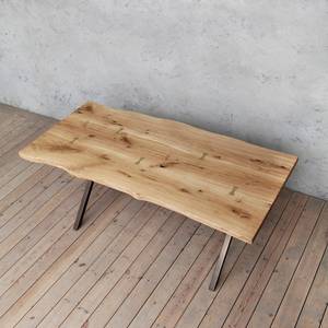 Phong cách công nghiệp hiện đại ăn uống thiết lập sống cạnh slab rắn gỗ sồi bàn ăn với chân kim loại và phù hợp với gỗ sồi băng ghế dự bị - Product Image 2