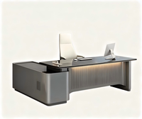 Bureau de direction moderne haut de gamme noir, table de patron en bois de qualité E0 avec finition laquée piano brillante