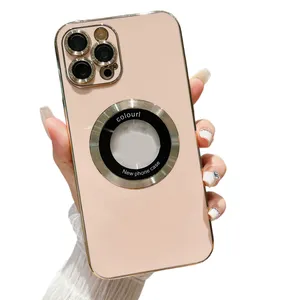 2024 Effen Kleur Magnetische Telefoon Cover Tpu Schokbestendig Gegalvaniseerde Sublimatie Case Voor Iphone 15 14 Pro Max