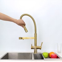 DOGO NEW Design Satin Golden Soda Filter Chiller Water 5 Way Mixer Water Tap AISI 304 SS Kitchen Pull Out 5 Way RO Tap