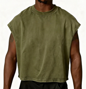 <span class=keywords><strong>Débardeur</strong></span> de sport personnalisé à bords bruts, sans manches, coupe carrée, en coton French Terry pour homme, idéal pour la gym - Product Image 4
