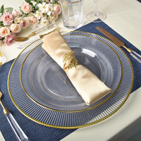 Assiettes de présentation en verre de 13 pouces, transparentes, avec bordure dorée, pour mariage, couleur personnalisée, vente en gros usine