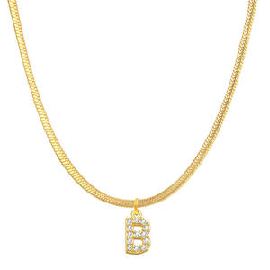 फैशन उपहार पानी धूमिल प्रतिरोधी 18K सोना मढ़वाया स्टेनलेस स्टील Herringbone जेड पत्र प्रारंभिक लटकन हार महिलाओं के लिए - Product Image 5