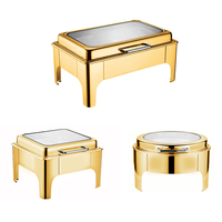 Chauffe-Plat Électrique de Luxe Doré en Acier Inoxydable avec Fenêtre 9L pour Buffet de Restaurant, Maintien au Chaud et Présentation