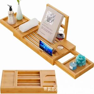 Bamboo Retractable Bathtub <b>Shelf</b> 70x22x4cm With Drawer Storage For Bathroom Use - Product Image 1