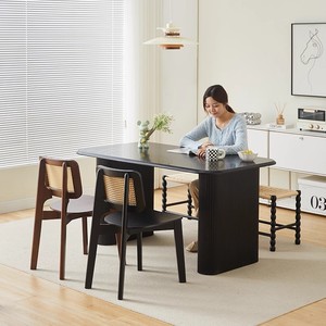 Chaise en rotin avec dossier en bois massif, noyer noir, chaise de salle à manger moderne minimaliste - Product Image 2