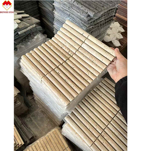 Design personalizzato <span class=keywords><strong>travertino</strong></span> in pietra mosaico cucina Backsplash e parete bagno finitura opaca Beige & rosso <span class=keywords><strong>travertino</strong></span> 3D tessere mosaico - Product Image 5