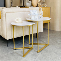 Livraison gratuite aux États-Unis - 2 tables basses gigognes en marbre, tables d'appoint de canapé, pieds dorés en forme de V