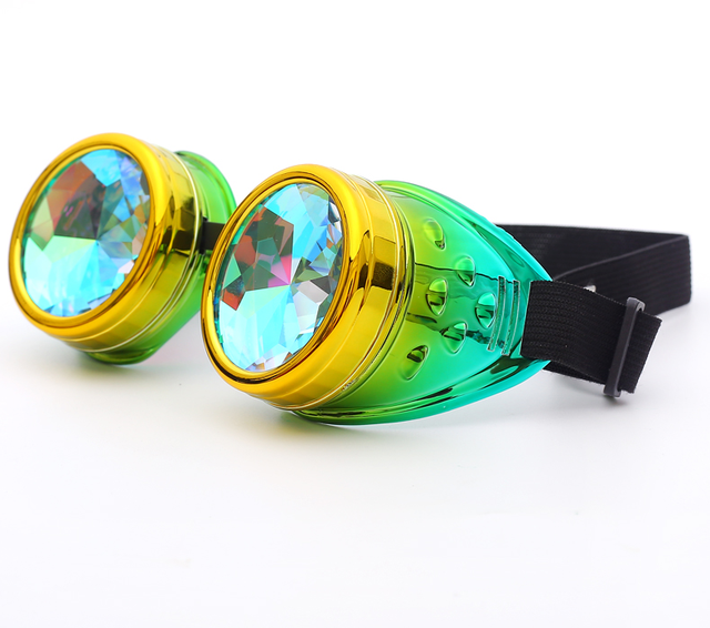 Kaleidoscope Goggles Steampunk Glasses Colorful Frames Crystal Glass Lens Cosplay Fireworks Lens