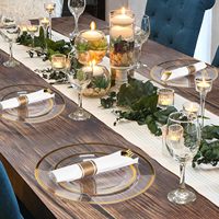 175 pièces de haute qualité moderne en plastique fantaisie gaufrage or assiettes à dîner couverts de mariage jetable commodité ensemble de vaisselle