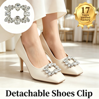 Clips de chaussures détachables en strass en forme de cœur carré, décorations de talons pour mariée et mariage