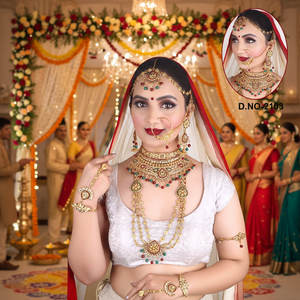 SFbridal03 Gold Plated Kundan Stone & <b>Beads</b> Fine Jewelry <b>Set</b> Exquisite Bridal Accessory - Product Image 3