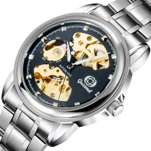 Montre mécanique circulaire pour homme plaquée <span class=keywords><strong>or</strong></span>, double face creuse, en acier inoxydable, tendance - Product Image 2