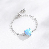Bagues minimalistes en argent en forme de cœur, bagues en opale blanche et bleue, argent sterling 925, bagues ajustables pour femmes