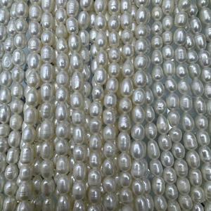 ไข่มุกน้ำจืดธรรมชาติ3-4มม. ไข่มุกเม็ดข้าวรูปไข่สีขาว AA สำหรับทำเครื่องประดับ - Product Image 5