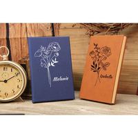 Carnet de notes personnalisé en cuir A5 de luxe avec impression de logo, motif fleur du mois de naissance, cadeau émotionnel pour anniversaire