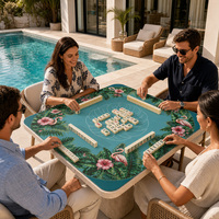 Tapis de Mahjong Tropical Personnalisé, Motif Feuille de Palmier Flamant Rose, 80x80cm avec Marqueurs N E S W pour Jeux de Mahjong Américain