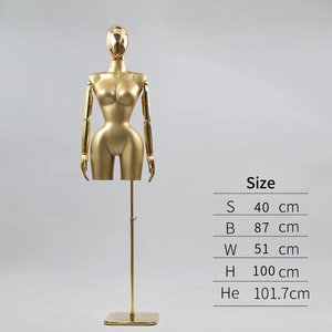 Mannequin <span class=keywords><strong>Femme</strong></span> Courbes BBL Demi-<span class=keywords><strong>Buste</strong></span> Forme Robe Taille S Hancches Poitrine Torse Féminin Support Doré Présentoir Vitrine - Product Image 5