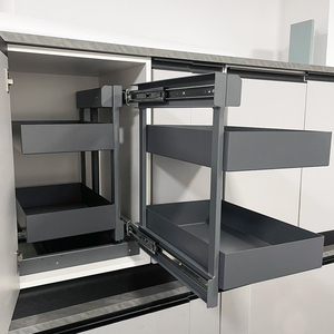 Modern Double Pull Out Kitchen Cabinet With Magic <b>Corner</b> <b>Basket</b> Universal Satin SS Magic <b>Corner</b> for In-Cabinet Installation Kitc - Product Image 1