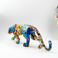 Décoration d'intérieur moderne et simple, sculptures d'animaux colorées, artisanat en résine, graffiti créatif, statue de léopard décorative
