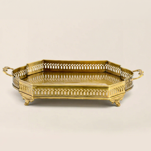 Premium Modern Elegant Classic <b>Gold</b> Metal <b>Serving</b> <b>Tray</b> with Ornate Handles for Dining Tables Restaurants Hotels Weddings Diwali - Product Image 1