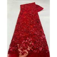 Tissus en dentelle africaine de luxe couleur magenta en gros avec broderies de sequins et perles, maille nigériane pour robe de soirée