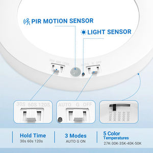 Lámpara LED de Techo con Sensor de Movimiento Certificada por ETL, 7 Pulgadas, 5CCT, 12W, 1200LM, Montaje Empotrado, IP44, para Pasillo o Vestíbulo - Product Image 6