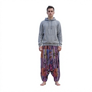 Pantalon Aladdin Bohème Tendance Hiver Écologique Respirant Vintage Taille Haute Élastique 100% Coton Lavé Ample pour Yoga - Product Image 1