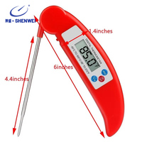 Termometer Daging Digital Plastik Tahan Air Murah, Lipat, Bertenaga Baterai, Layar LCD, untuk Dapur, BBQ, Rumah Tangga