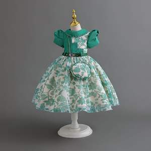 女の子プリンセスフラワードレスジャケット + バッグコスチューム誕生日子供レースドレスピンクオレンジ服弓 - Product Image 3