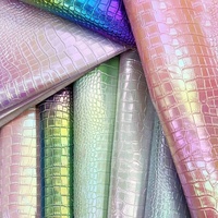 Tissu en vinyle PVC imitation cuir holographique métallique arc-en-ciel gaufré crocodile de 0,8 mm pour la fabrication de chaussures, de sacs et de boucles d'oreilles