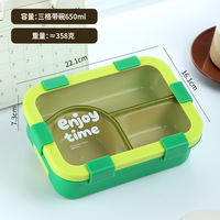 Boîte à lunch en plastique à 3 compartiments avec motif « Enjoy Time », cuillère et fourchette, 650 ml