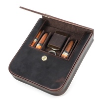 Ensemble de humidor à cigares en cuir Crazy Horse rétro moderne, 4 pièces avec fermeture magnétique, boîte de rangement pour accessoires à rabat